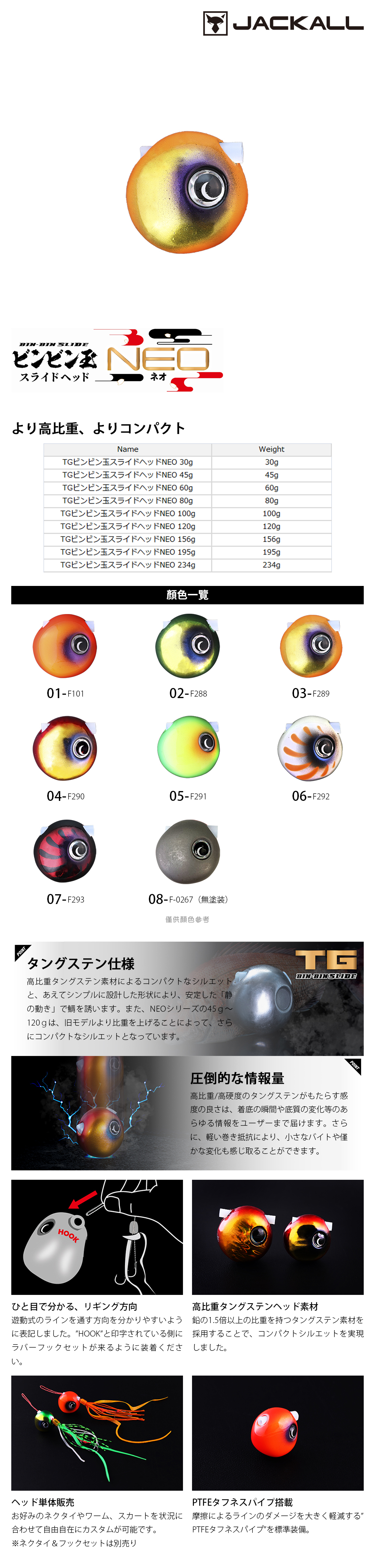 JACKALL TG BINBINDAMA SLIDE HEAD NEO 195g [游動丸] - 漁拓釣具官方